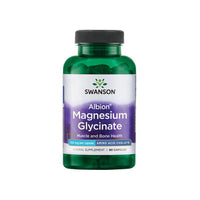 Thumbnail for Bottle of Swanson Albion Chelated Magnesium Glycinate 133 mg dietary supplement, a sleep aid and muscle health booster, containing 90 capsules.