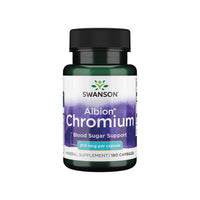 Thumbnail for Green bottle of Swanson Albion Chromium, offering 200 mcg chromium picolinate per capsule for blood sugar support and weight management, includes 180 dietary supplement capsules.