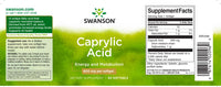 Vorschaubild für ein Nahrungsergänzungsetikett für Swanson Caprylsäure - 600 mg 60 softgel.