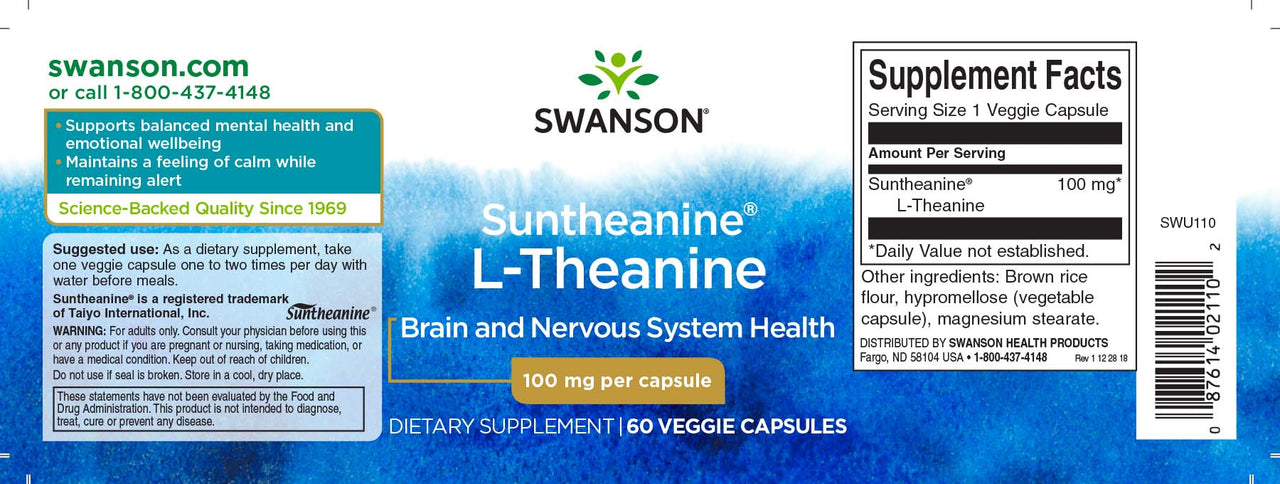 L-Theanin - 100 mg 60 pflanzliche Kapseln - Etikett