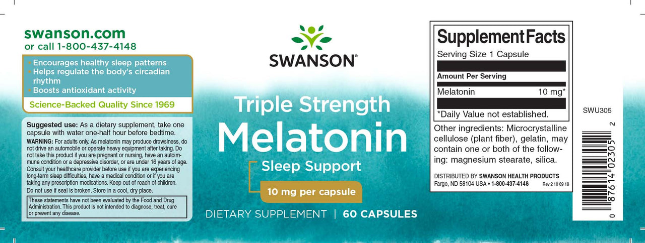 Swanson Melatonin - 10 mg 60 Kapseln.