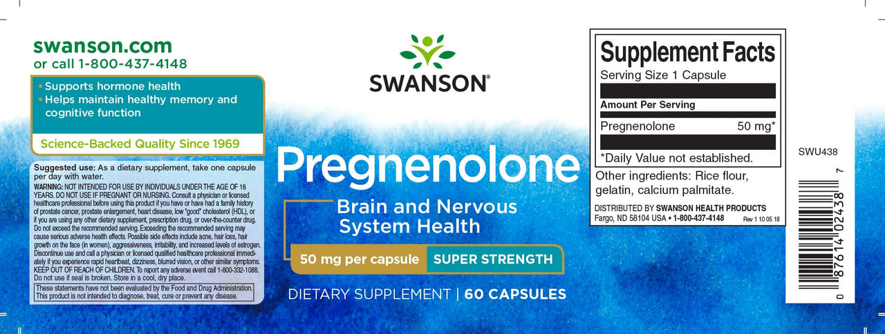 Swanson Pregnenolon - 50 mg 60 Kapseln ist ein Prohormon, das die Gehirnfunktion unterstützt.