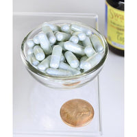 Vorschaubild für eine Schale Swanson Kupfer - 2 mg 60 Kapseln Albion Chelated neben einem Pfennig.