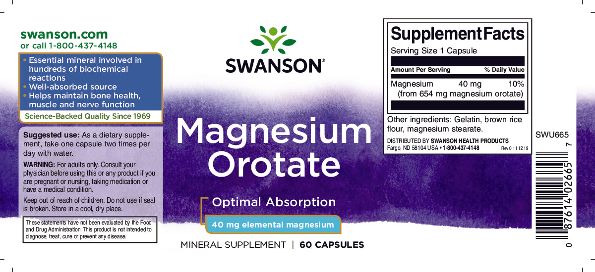 Swanson Magnesium Orotat - 40 mg 60 Kapseln.