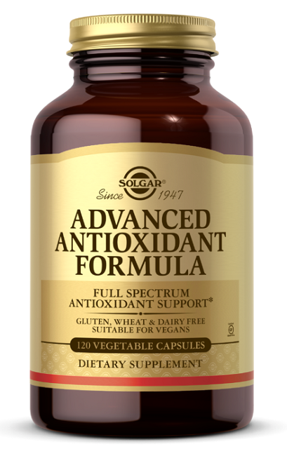 Eine Flasche Solgar Advanced Antioxidant Formula 120 pflanzliche Kapseln.