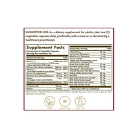 Vorschaubild für Ein Etikett mit den Inhaltsstoffen von Solgar's Advanced Antioxidant Formula 120 Vegetable Capsules Ergänzung.
