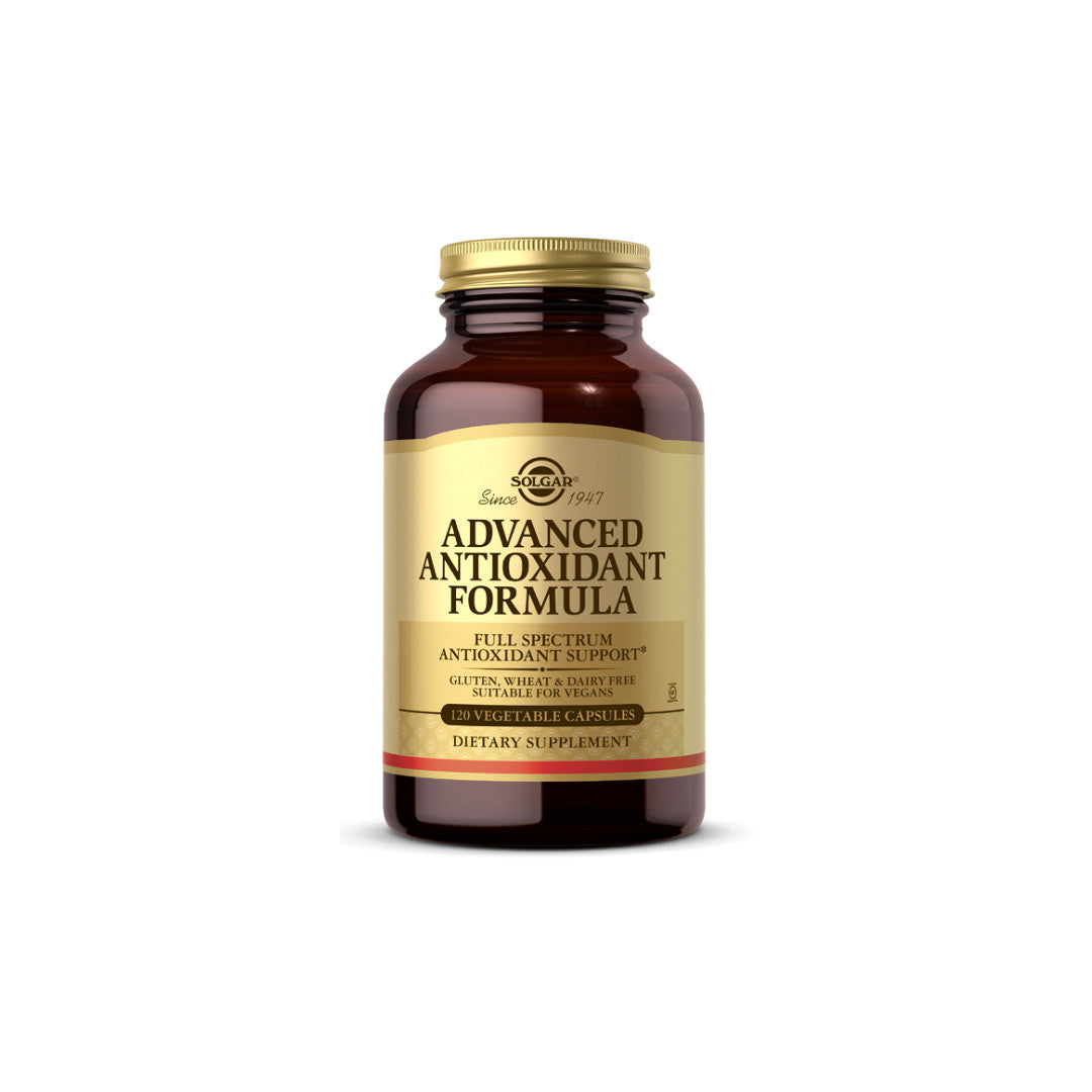 Eine Flasche Solgar's Advanced Antioxidant Formula 120 pflanzliche Kapseln.