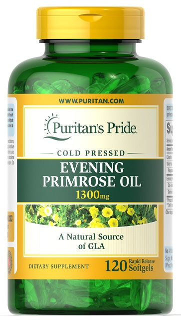Puritan's Pride Nachtkerzenöl 1300 mg mit GLA 120 Weichkapseln mit schneller Freisetzung.