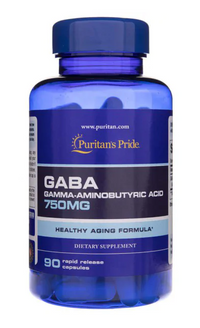Vorschaubild für Eine Flasche Puritan's Pride GABA 750 mg 90 Kapseln Nahrungsergänzungsmittel mit 750mg Gamma-Linolensäure.
