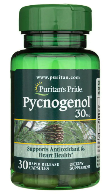 Puritan's Pride Pycnogenol 30 mg 30 Kapseln mit schneller Freisetzung, gewonnen aus französischem Seekiefernextrakt.