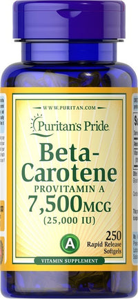 Vorschaubild für Puritan's Pride Beta Carotin - 25000 IU 250 softgel Vitamin A Nahrungsergänzungsmittel.