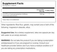 Thumbnail für Ein Etikett für Swanson's 5-HTP Extra Strength - 100 mg 60 Kapseln Ergänzung mit einer Liste der Zutaten.
