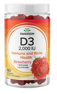 Thumbnail for A jar of Swanson Vitamins D3 2000 IU 60 gummies - Strawberry immune and bone health gummies.