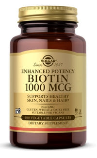 Thumbnail für Solgar's Biotin 1000 mcg 100 vcaps bietet eine verbesserte Potenz als Nahrungsergänzungsmittel.