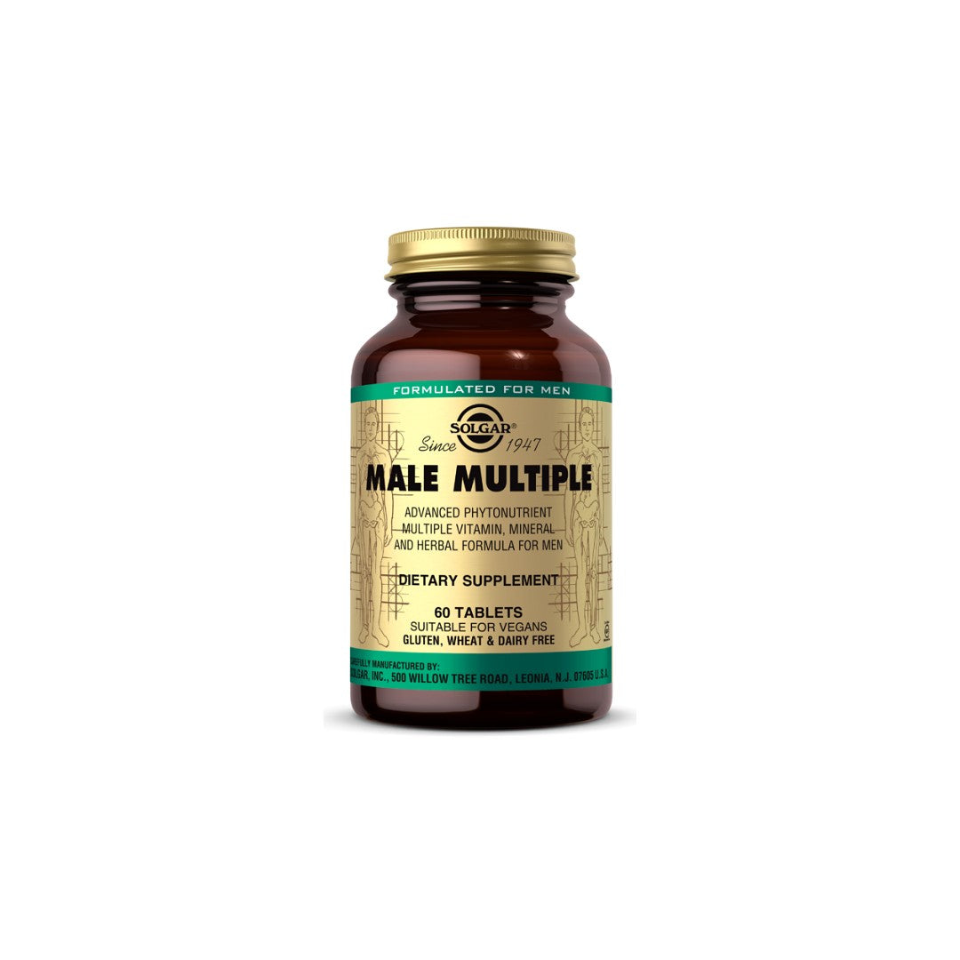 Eine Flasche Solgar Male Multiple Multivitamins & Minerals for Men 60 Tablets.