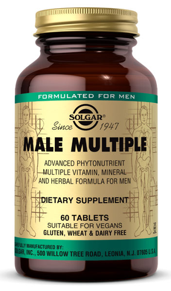 Eine Flasche Solgar Male Multiple Multivitamins & Minerals for Men 60 Tablets.