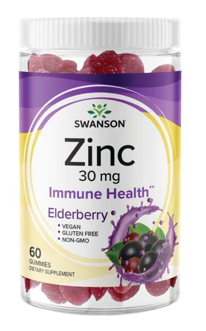 Swanson Zinc 30 mg Elderberry Gummies promote daily wellness and immune health.